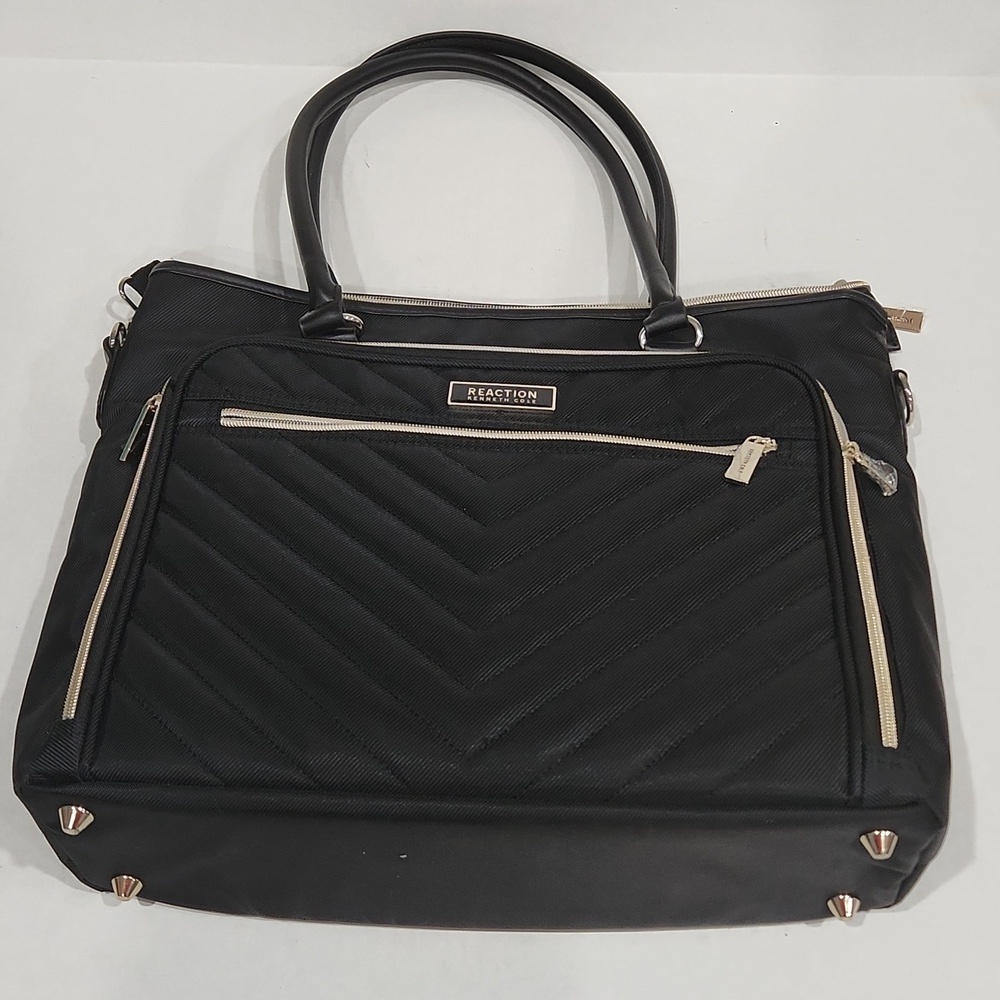 Kenneth Cole Black Quilted Chevron Laptop Travel Work Tote Bag NEVER USED